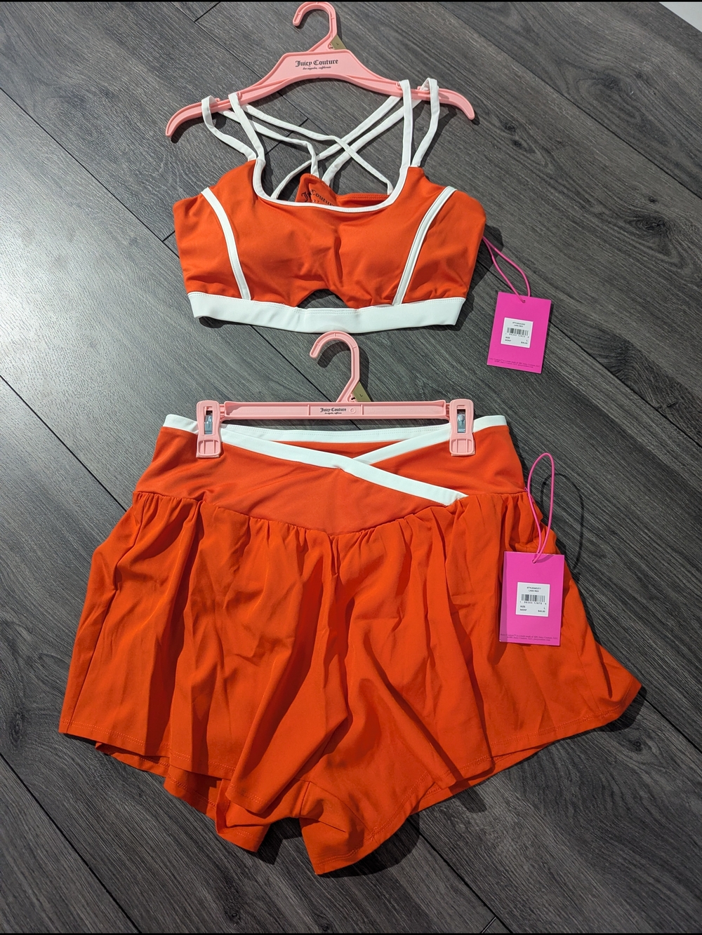 Juicy Couture Lava Red & White Strappy Sports Bra with Matching Skort